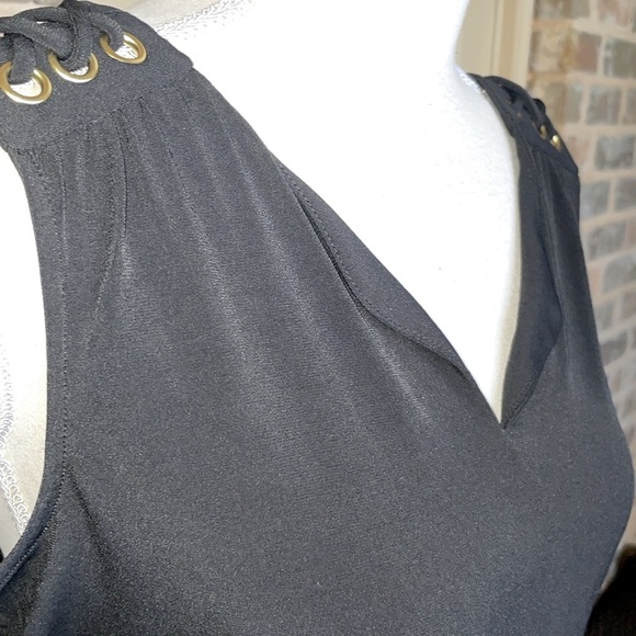 NWOT Ellen Tracy Black & Gold Laced Shoulder Detail Sleeveless Top Size Small - Picture 4 of 10